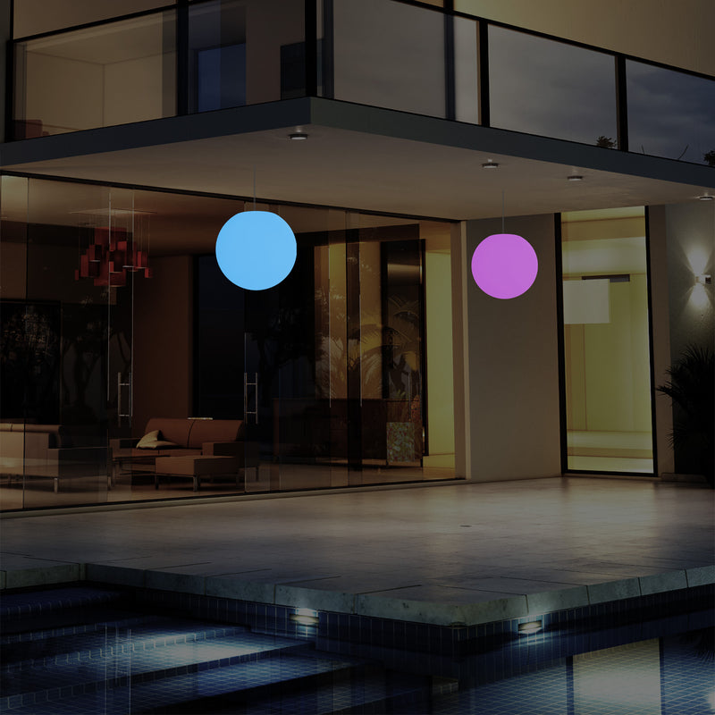 Garden Patio LED Pendant Lamp, Mains Powered 20cm Sphere Suspension Lamp, RGB