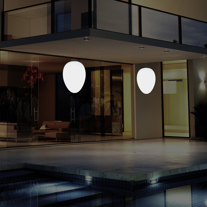 Mains Operated Garden Patio Ceiling Light, 37cm LED Egg Hanging Lamp, RGB