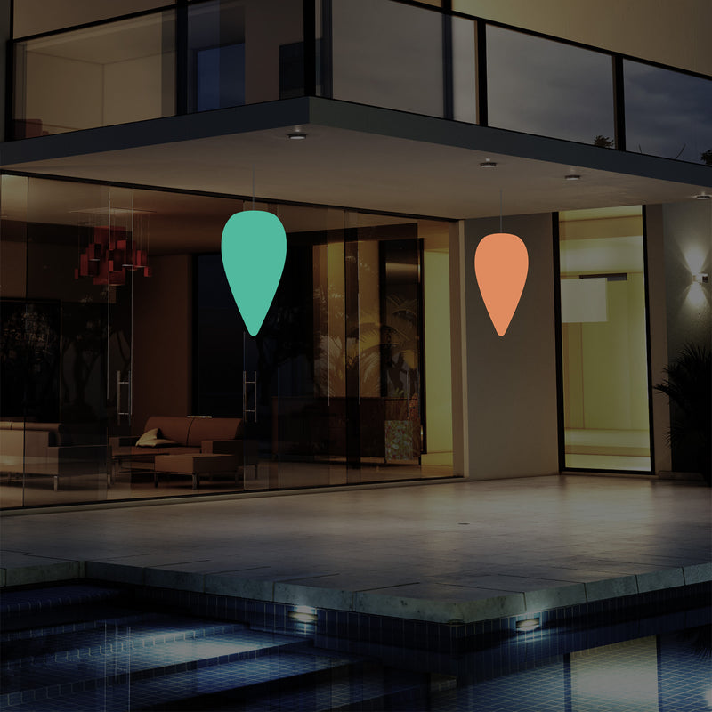 Outdoor Terrace Hanging Light, Mains Powered LED Ceiling Lamp, 37cm Water Drop, RGB