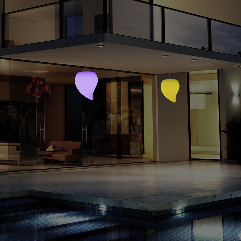 Outdoor Balcony LED Hanging Lamp, Mains Powered 20cm Tear Drop Suspension Lamp, Multicolour