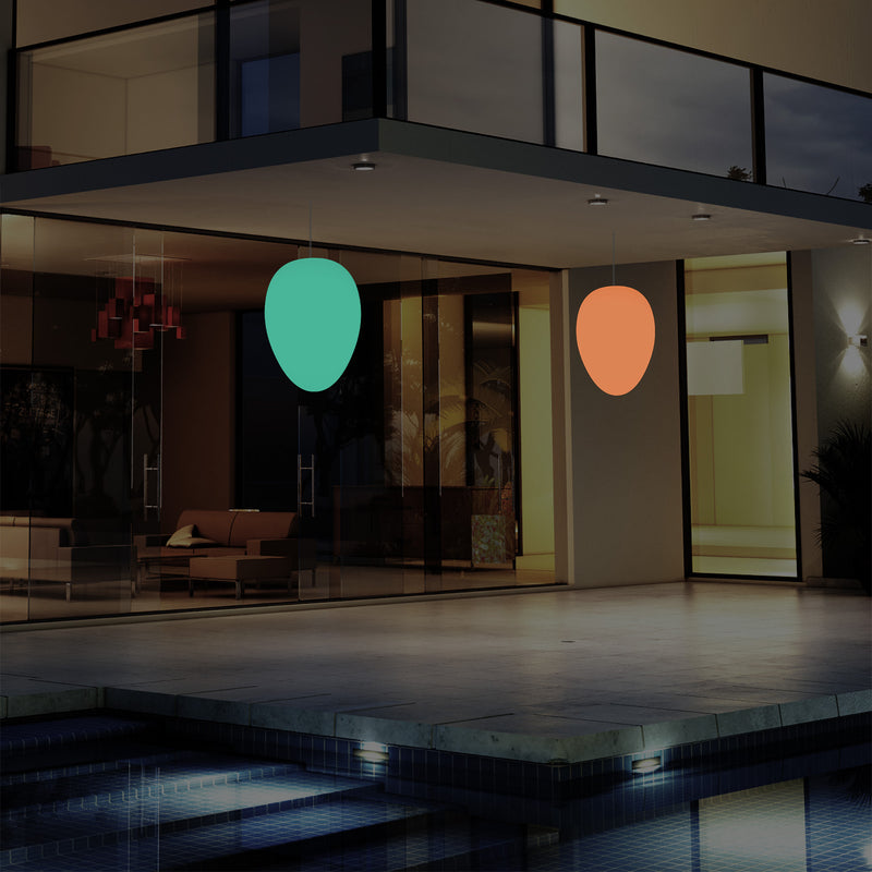 Mains Operated Garden Patio Ceiling Light, 37cm LED Egg Hanging Lamp, RGB