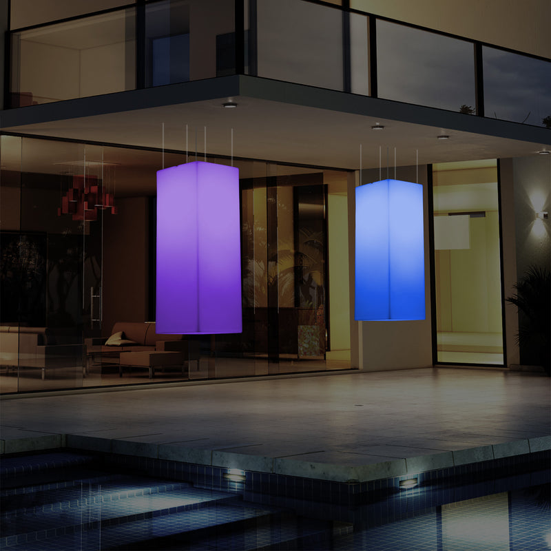 Garden Patio LED Hanging Lamp, Mains Powered 80x30cm Rectangle Suspension Lamp, RGB