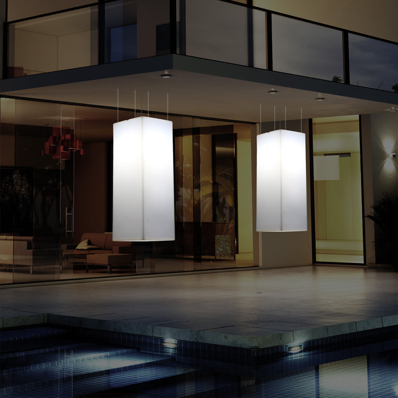 Garden Patio LED Hanging Lamp, Mains Powered 80x30cm Rectangle Suspension Lamp, RGB