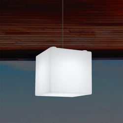 Outdoor Garden LED Hanging Lamp, Mains Powered 15cm Cube Suspension Lamp, Multi Colour