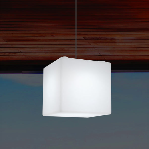 Outdoor Garden LED Hanging Lamp, Mains Powered 15cm Cube Suspension Lamp, Multi Colour