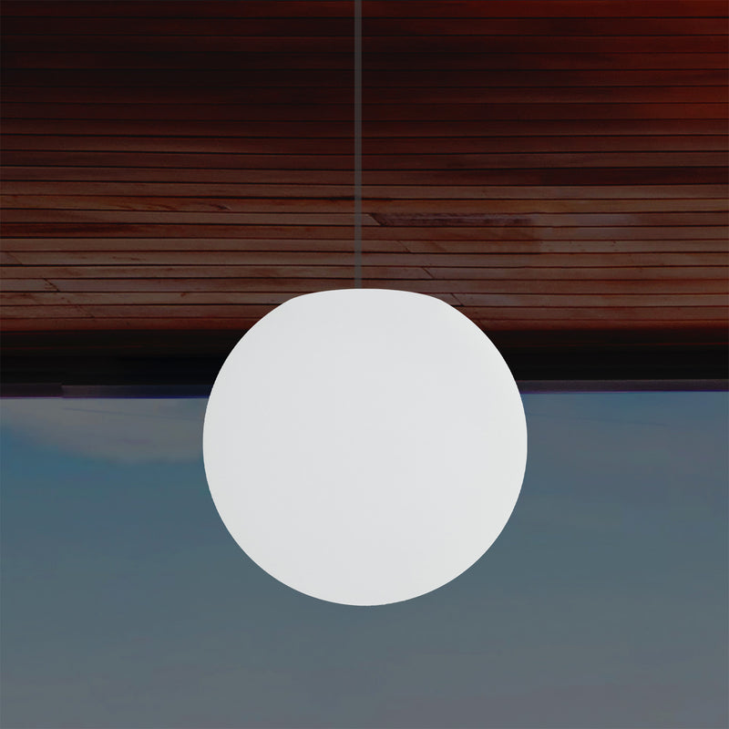 Garden Patio LED Pendant Lamp, Mains Powered 20cm Sphere Suspension Lamp, RGB