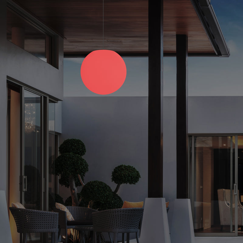External Balcony Suspension Light, Mains Powered LED Ceiling Lamp, 30cm Orb, Multicolour