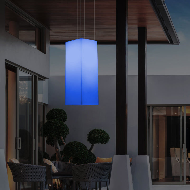 Garden Patio LED Hanging Lamp, Mains Powered 80x30cm Rectangle Suspension Lamp, RGB