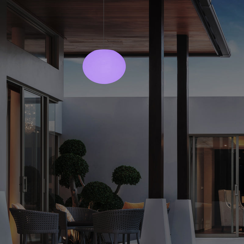 External Veranda Suspension Light, Mains Powered LED Ceiling Lamp, 27cm Oval Ellipse, RGB