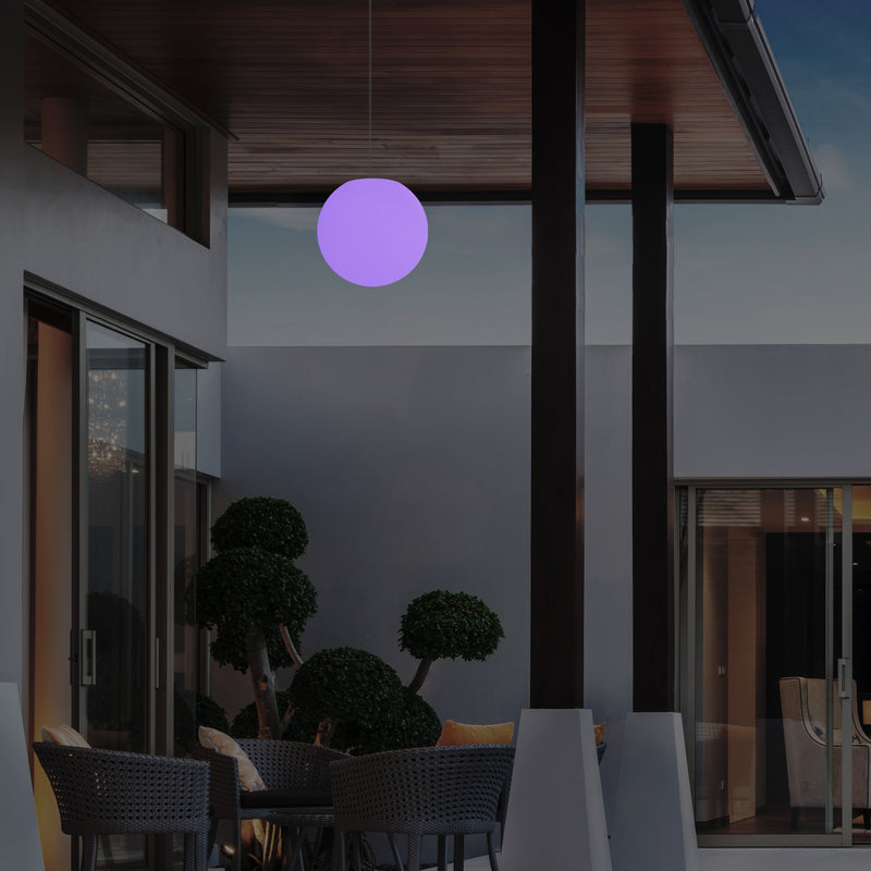 Garden Patio LED Pendant Lamp, Mains Powered 20cm Sphere Suspension Lamp, RGB