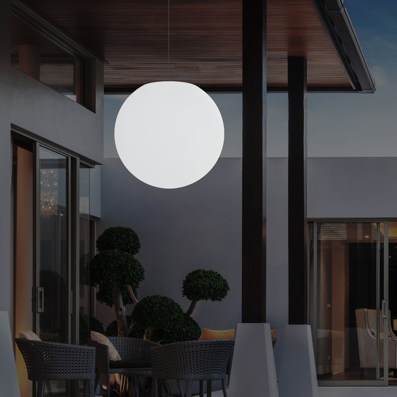 Mains Operated Outdoor Garden Ceiling Light, 50cm LED Sphere Pendant Lamp, Multi Colour