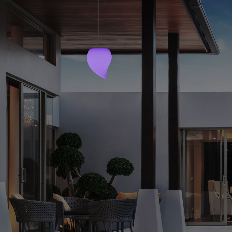 Outdoor Balcony LED Hanging Lamp, Mains Powered 20cm Tear Drop Suspension Lamp, Multicolour