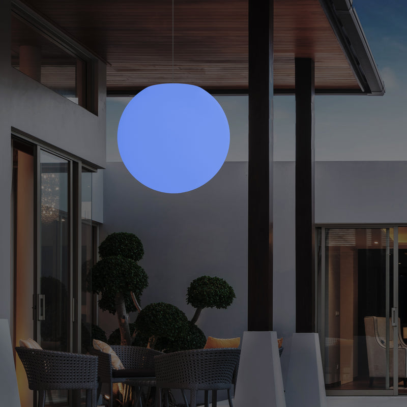 Mains Operated Outdoor Garden Ceiling Light, 50cm LED Sphere Pendant Lamp, Multi Colour