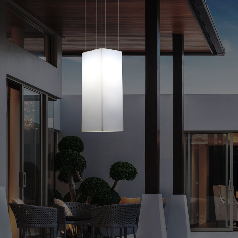 Garden Patio LED Hanging Lamp, Mains Powered 80x30cm Rectangle Suspension Lamp, RGB