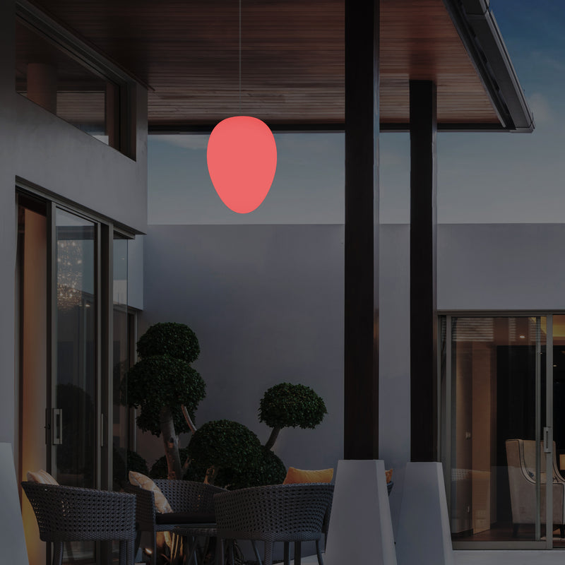 Mains Operated Garden Patio Ceiling Light, 37cm LED Egg Hanging Lamp, RGB