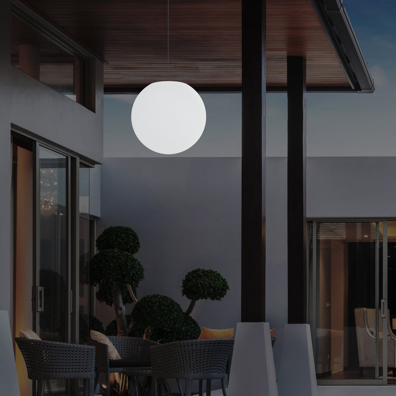 Outdoor Terrace LED Hanging Lamp, Mains Powered 40cm Ball Suspension Lamp, 5V Low Voltage