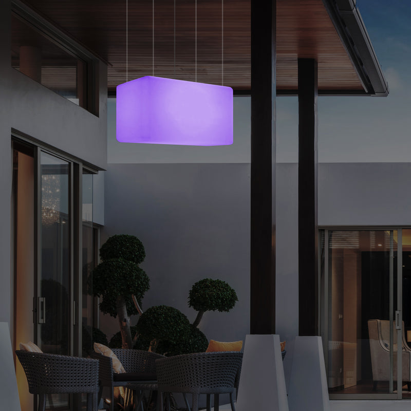 Mains Operated Outdoor Garden Ceiling Light, 55x35 cm LED Linear Island Hanging Lamp, RGB