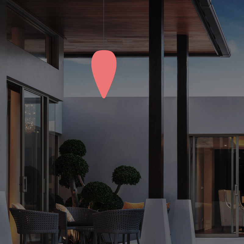Outdoor Terrace Hanging Light, Mains Powered LED Ceiling Lamp, 37cm Water Drop, RGB