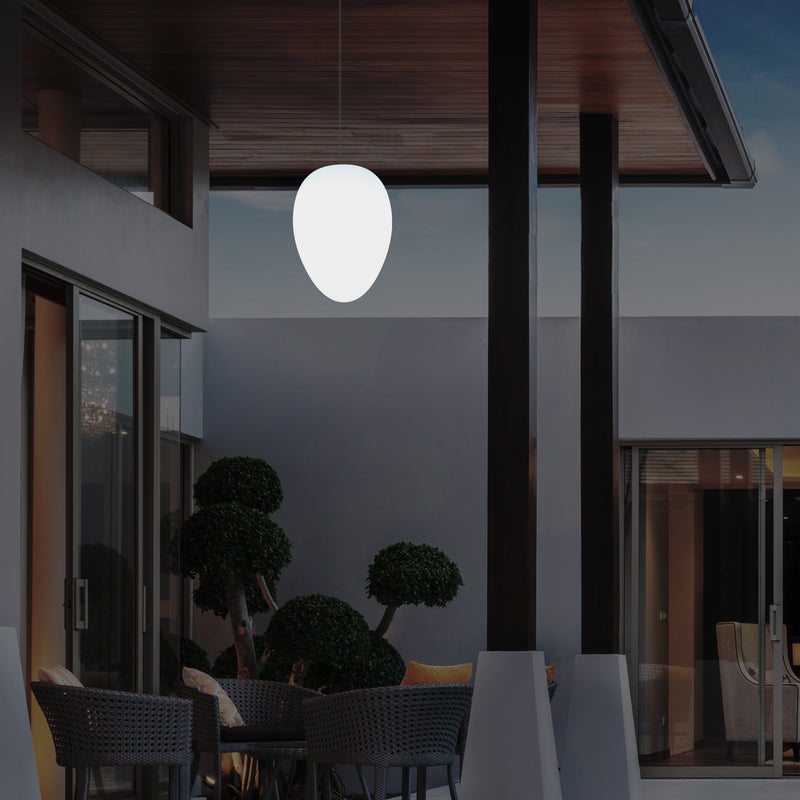 Mains Operated Garden Patio Ceiling Light, 37cm LED Egg Hanging Lamp, RGB