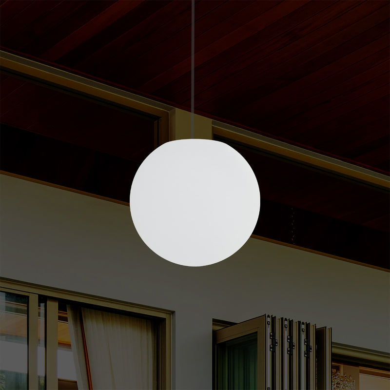 Mains Operated Outdoor Veranda Ceiling Light, 25cm LED Globe Hanging Lamp, Colour Changing