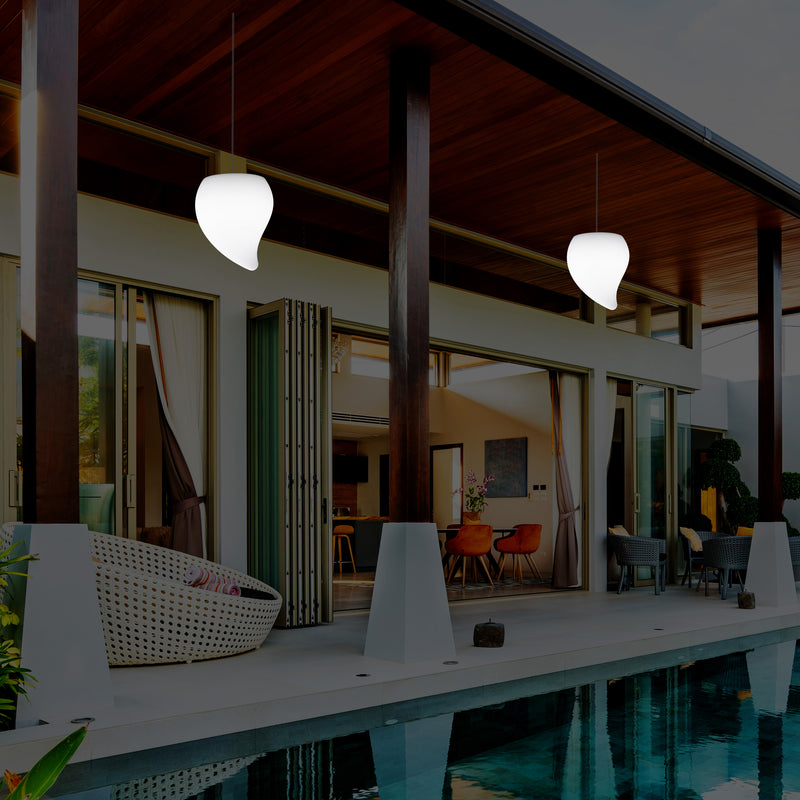 Outdoor Balcony LED Hanging Lamp, Mains Powered 20cm Tear Drop Suspension Lamp, Multicolour