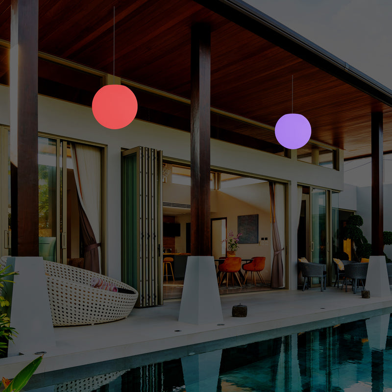 Garden Patio LED Pendant Lamp, Mains Powered 20cm Sphere Suspension Lamp, RGB