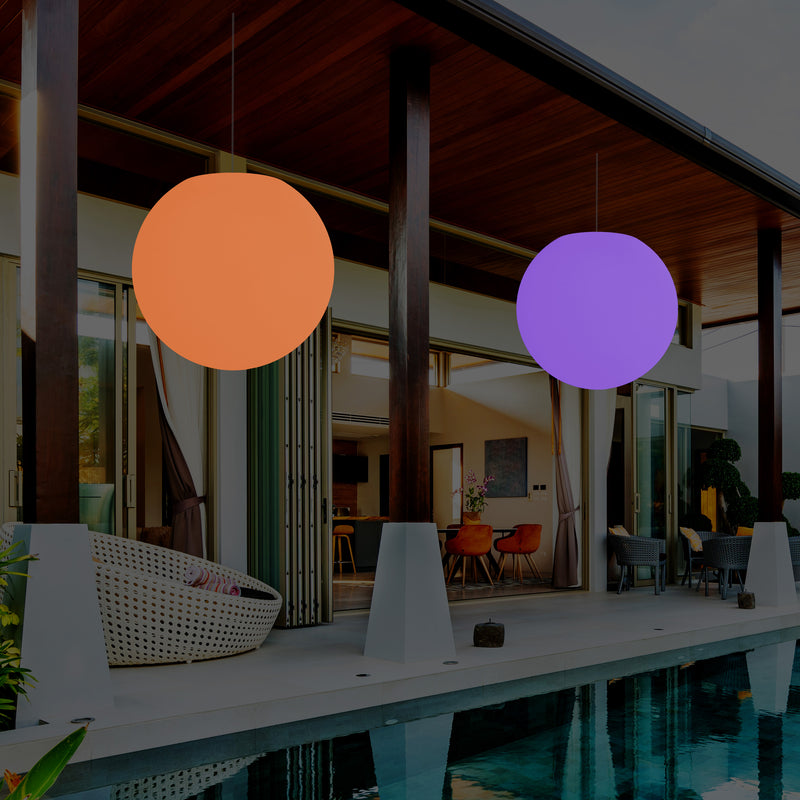 Mains Operated Outdoor Garden Ceiling Light, 50cm LED Sphere Pendant Lamp, Multi Colour