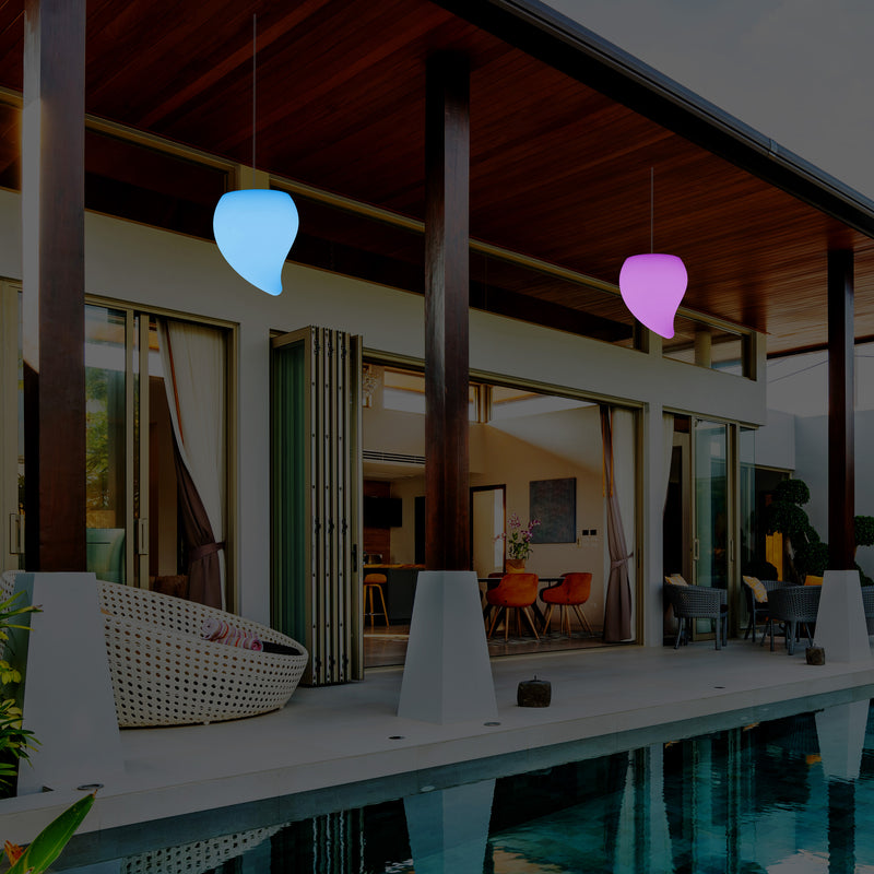 Outdoor Balcony LED Hanging Lamp, Mains Powered 20cm Tear Drop Suspension Lamp, Multicolour