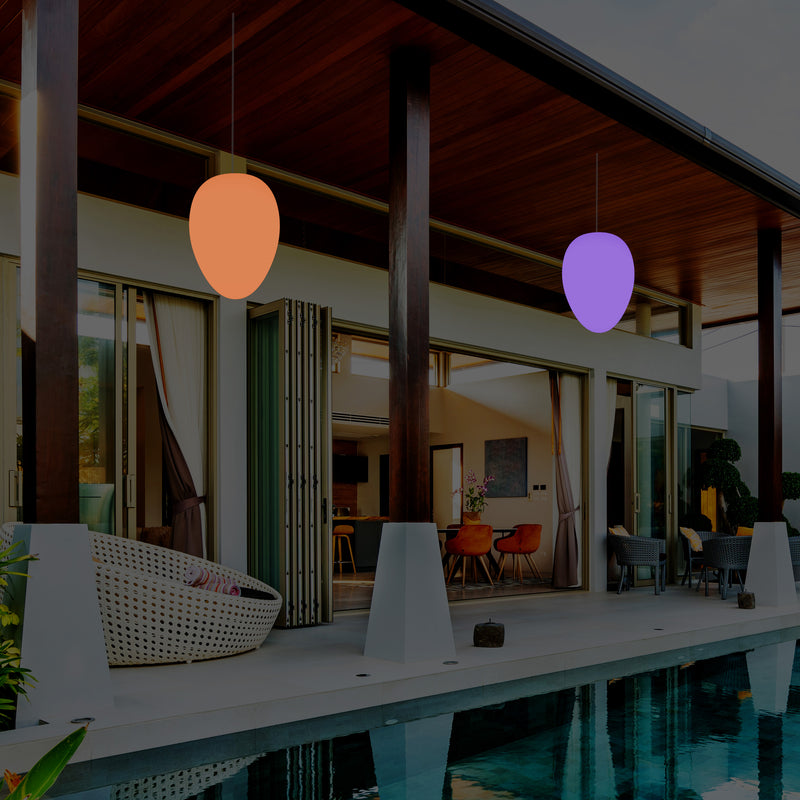 Mains Operated Garden Patio Ceiling Light, 37cm LED Egg Hanging Lamp, RGB