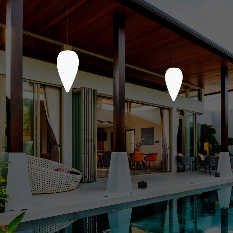 Outdoor Terrace Hanging Light, Mains Powered LED Ceiling Lamp, 37cm Water Drop, RGB