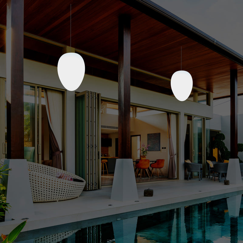 Mains Operated Garden Patio Ceiling Light, 37cm LED Egg Hanging Lamp, RGB