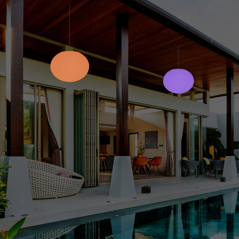 External Veranda Suspension Light, Mains Powered LED Ceiling Lamp, 27cm Oval Ellipse, RGB