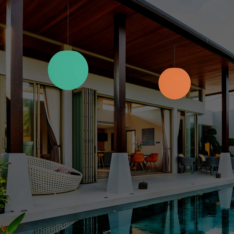 Outdoor Terrace LED Hanging Lamp, Mains Powered 40cm Ball Suspension Lamp, 5V Low Voltage