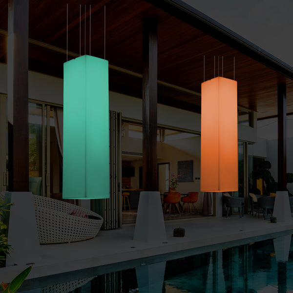 External Terrace LED Pendant Lamp, Mains Powered 180 x 30cm Linear Suspension Lamp, RGB