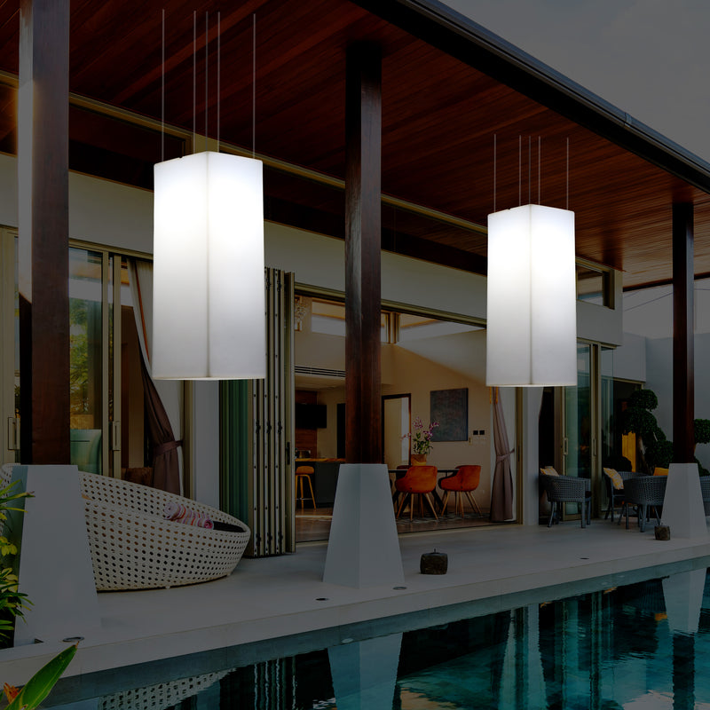 Garden Patio LED Hanging Lamp, Mains Powered 80x30cm Rectangle Suspension Lamp, RGB