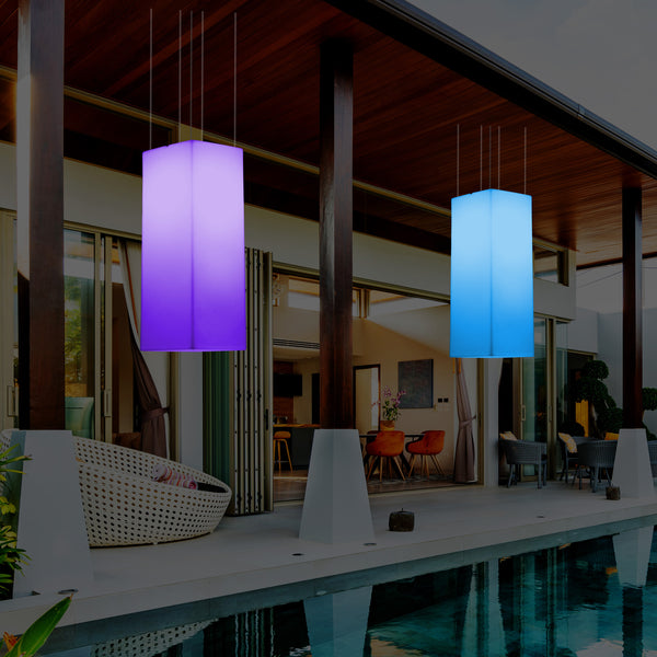 Garden Patio LED Hanging Lamp, Mains Powered 80x30cm Rectangle Suspension Lamp, RGB