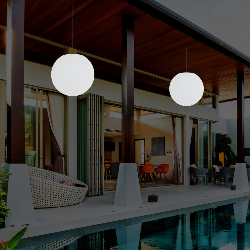 Outdoor Terrace LED Hanging Lamp, Mains Powered 40cm Ball Suspension Lamp, 5V Low Voltage