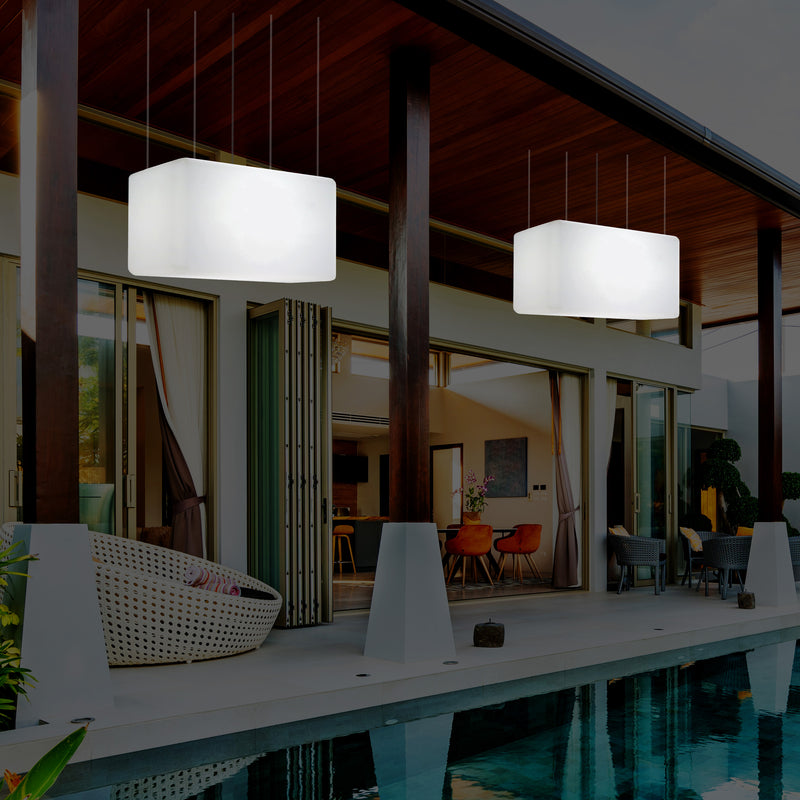 Mains Operated Outdoor Garden Ceiling Light, 55x35 cm LED Linear Island Hanging Lamp, RGB