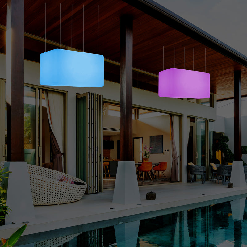 Mains Operated Outdoor Garden Ceiling Light, 55x35 cm LED Linear Island Hanging Lamp, RGB