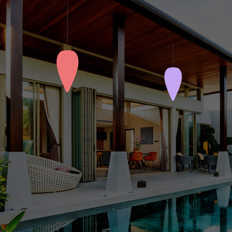Outdoor Terrace Hanging Light, Mains Powered LED Ceiling Lamp, 37cm Water Drop, RGB