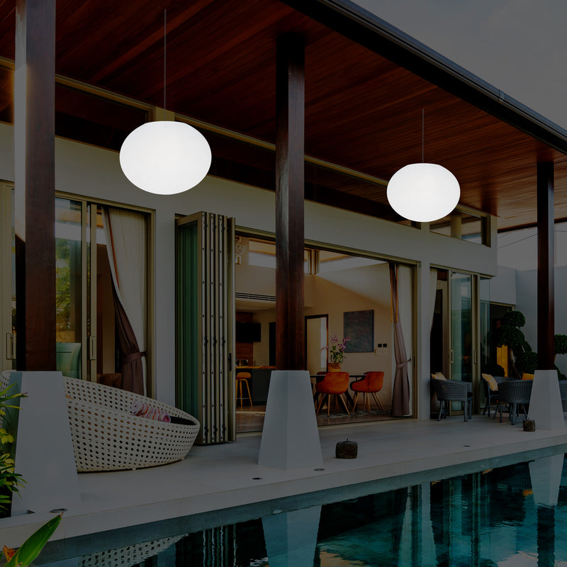External Veranda Suspension Light, Mains Powered LED Ceiling Lamp, 27cm Oval Ellipse, RGB