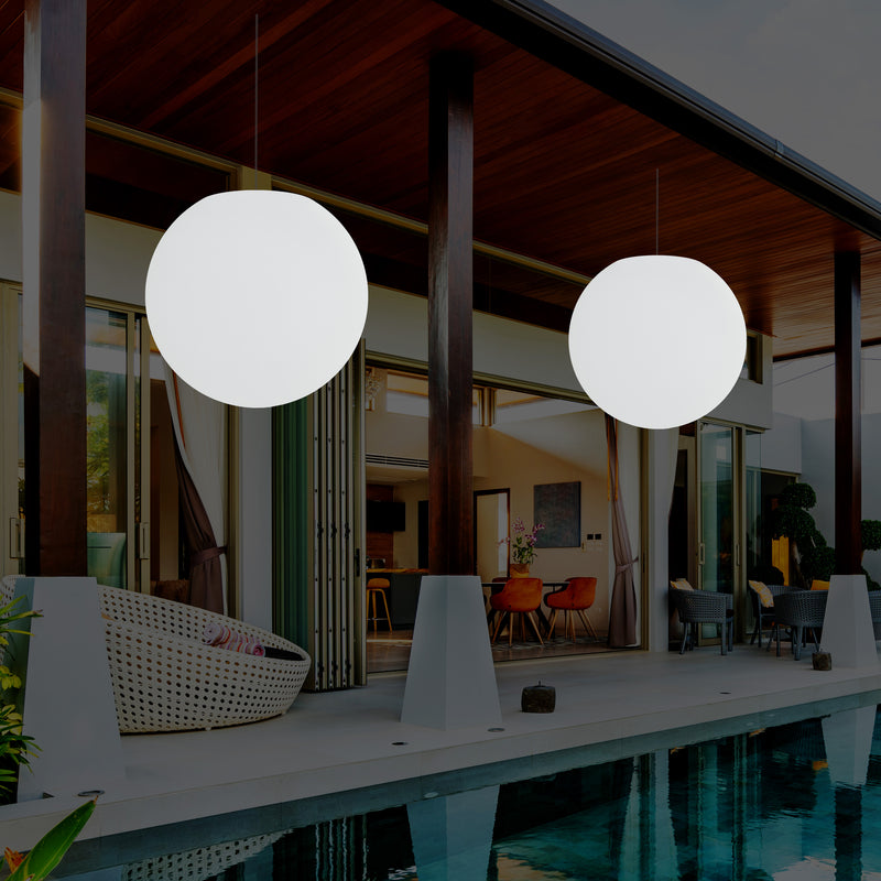 Mains Operated Outdoor Garden Ceiling Light, 50cm LED Sphere Pendant Lamp, Multi Colour