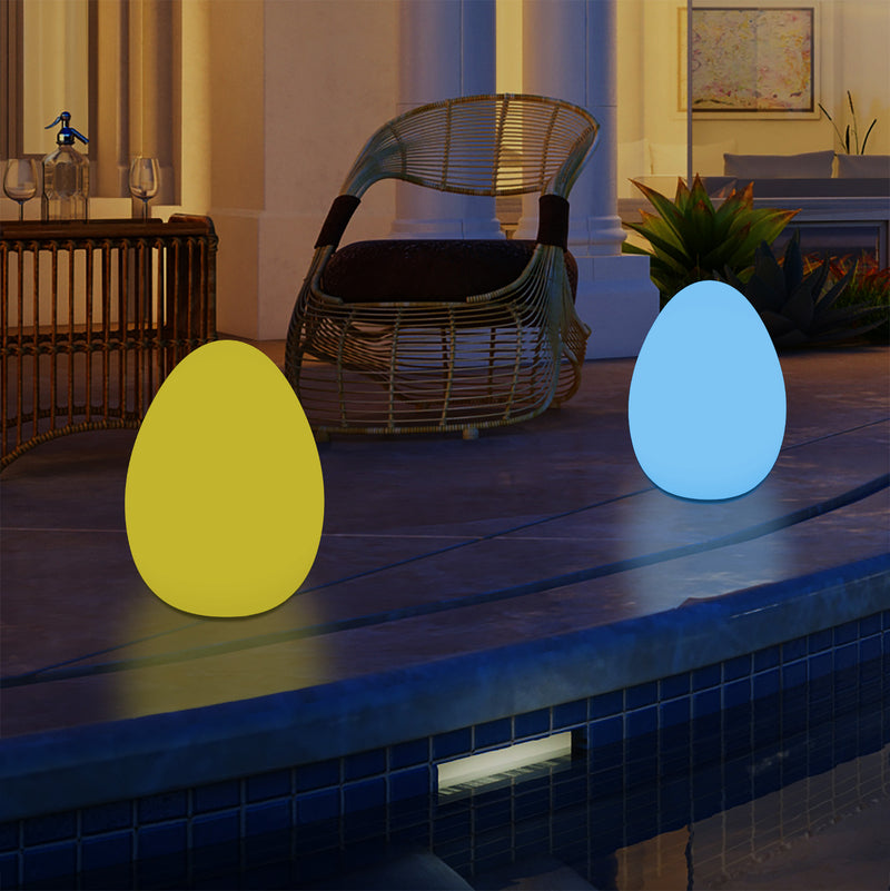 External Garden LED Egg Table Lamp, 37cm Mains Powered Patio Light, Multi Colour RGB