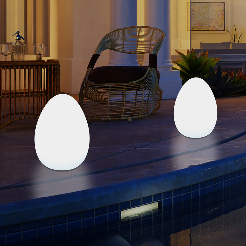 External Garden LED Egg Table Lamp, 37cm Mains Powered Patio Light, Multi Colour RGB