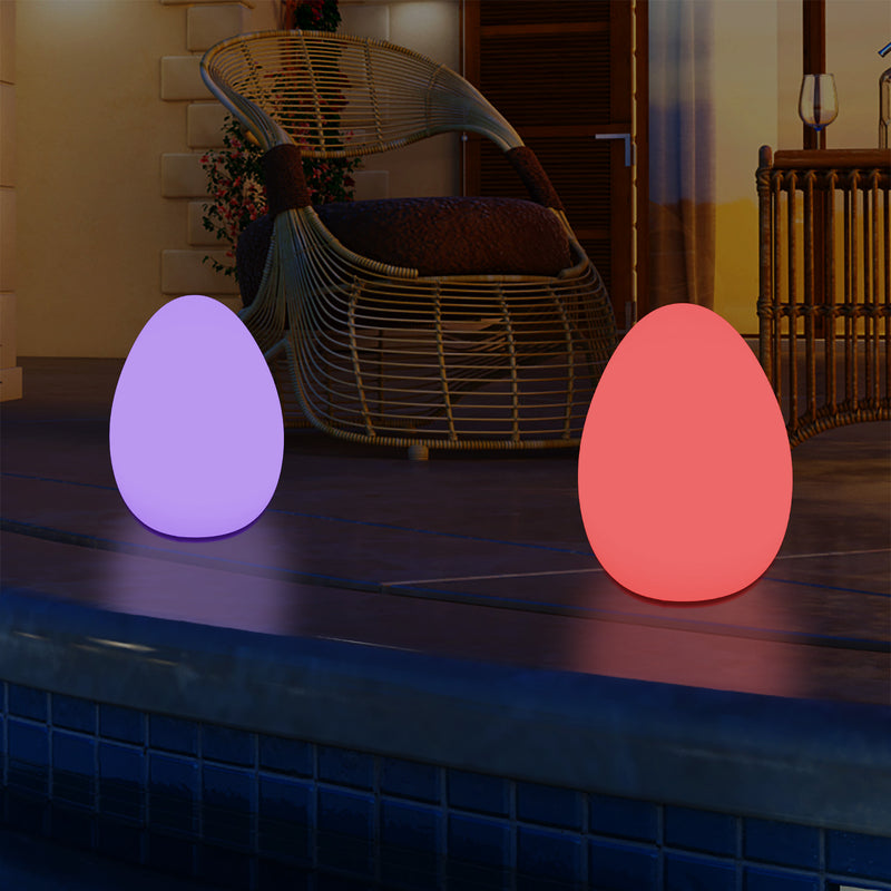 External Garden LED Egg Table Lamp, 37cm Mains Powered Patio Light, Multi Colour RGB