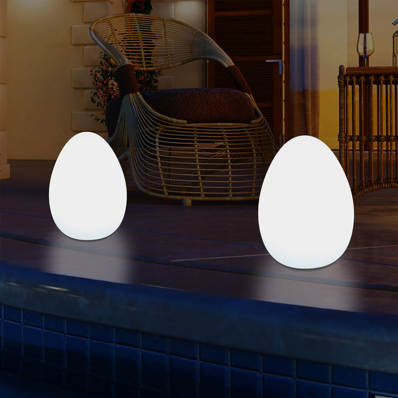 External Garden LED Egg Table Lamp, 37cm Mains Powered Patio Light, Multi Colour RGB