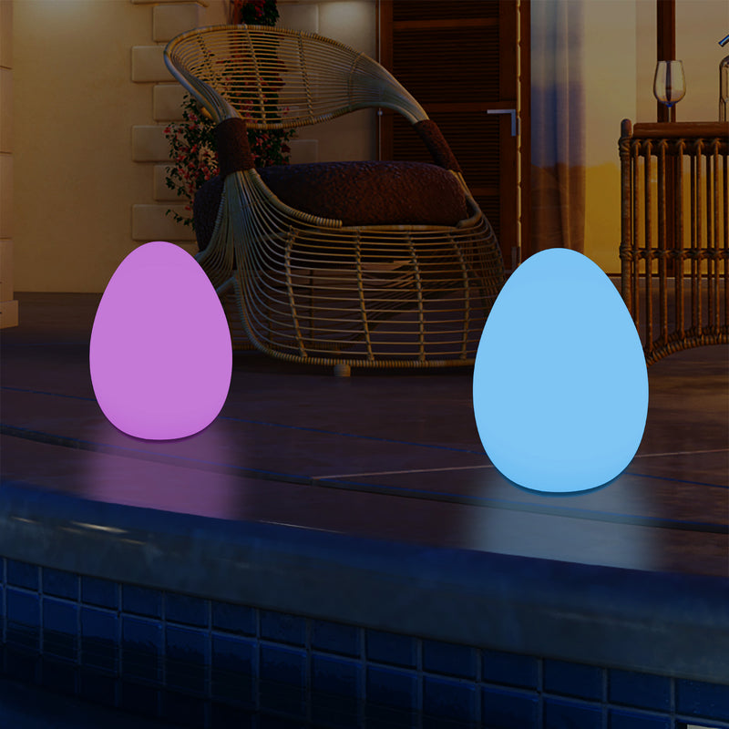 External Garden LED Egg Table Lamp, 37cm Mains Powered Patio Light, Multi Colour RGB
