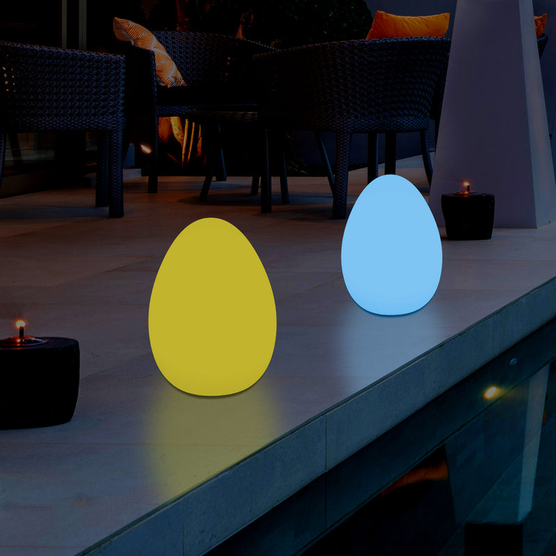 External Garden LED Egg Table Lamp, 37cm Mains Powered Patio Light, Multi Colour RGB