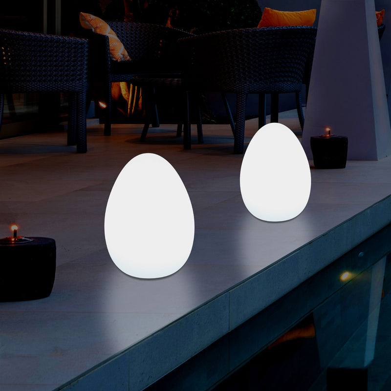External Garden LED Egg Table Lamp, 37cm Mains Powered Patio Light, Multi Colour RGB