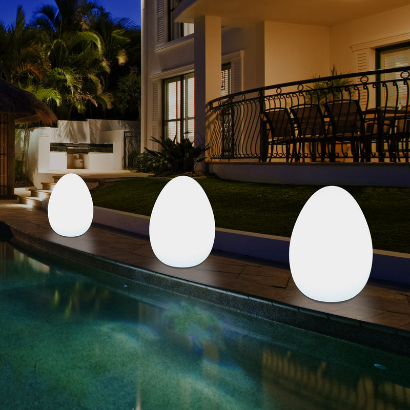 External Garden LED Egg Table Lamp, 37cm Mains Powered Patio Light, Multi Colour RGB